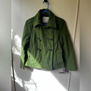 OLD Navy Wool Blend Coat, ruffle shawl collar, olive green, size small